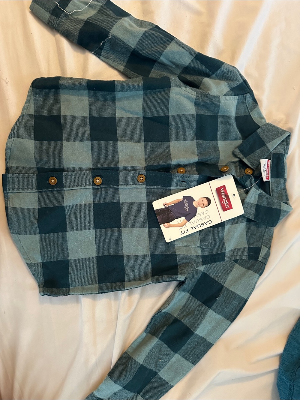 Wrangler Teal and Navy Buffalo Plaid Button-Down Shirt
